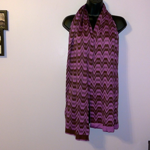 Missoni Foulard Vintage Knit Purple Brown Striped Chevron Scarf - Picture 1 of 11